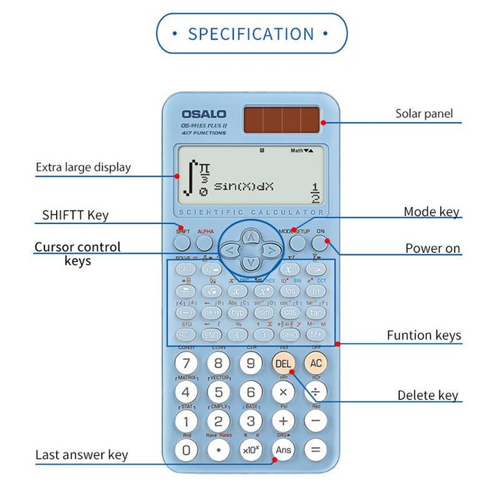 OSALO OS-991ES PLUS II Scientific Calculator With 417 Functions Solar Powered Large Display Desktop Calculator(Pink)