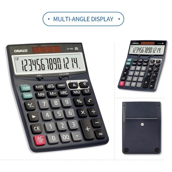 OSALO DJ-140D Check & Correction Calculator 14 Digits with 112-Step Review Solar Power for Office Accounting and Finance