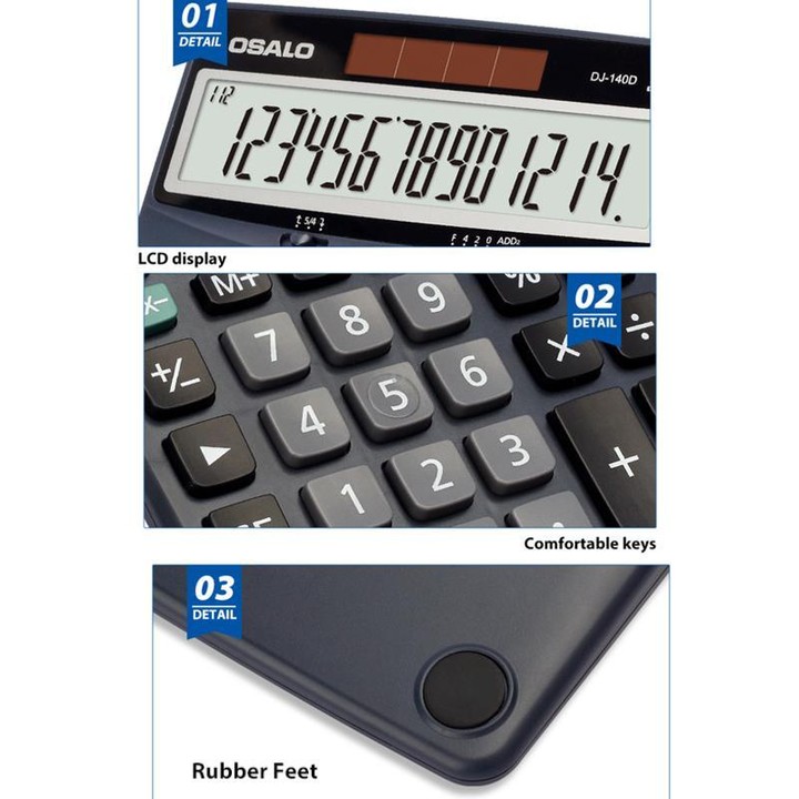 OSALO DJ-140D Check & Correction Calculator 14 Digits with 112-Step Review Solar Power for Office Accounting and Finance