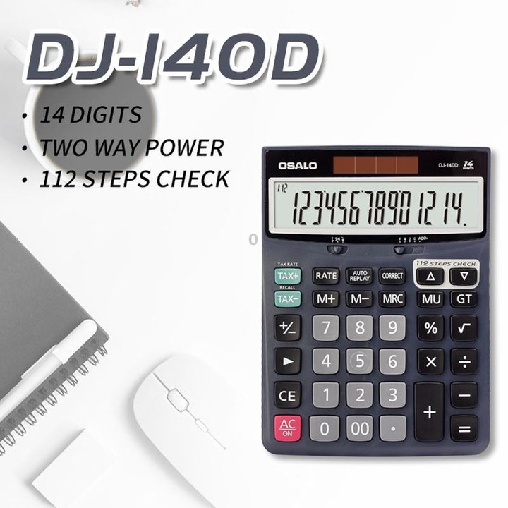 OSALO DJ-140D Check & Correction Calculator 14 Digits with 112-Step Review Solar Power for Office Accounting and Finance