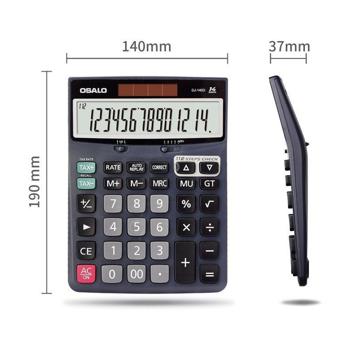 OSALO DJ-140D Check & Correction Calculator 14 Digits with 112-Step Review Solar Power for Office Accounting and Finance