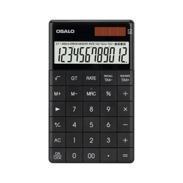 OSALO A-1T Tax Calculator with 12-Digit Display, Flip-Up Stand & Solar/ Button Battery Dual Power