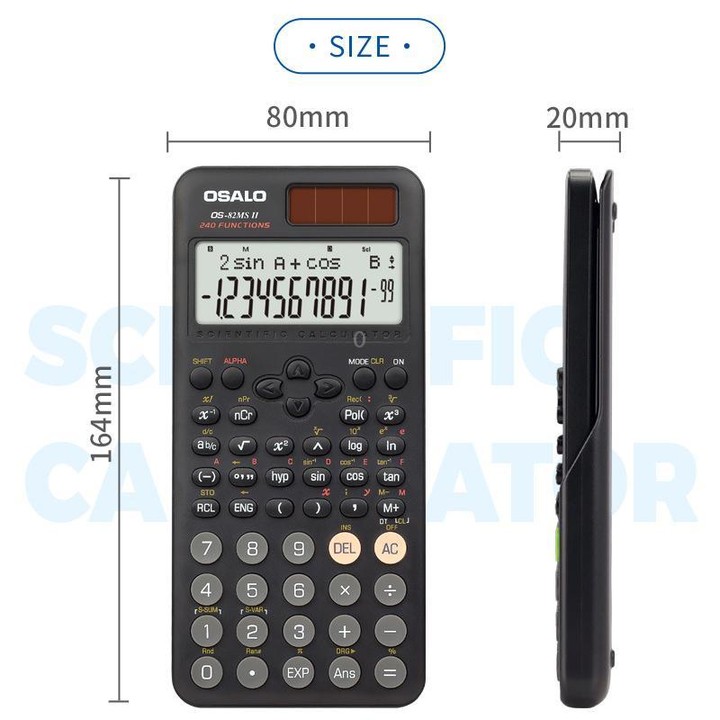 OSALO OS-82ES PLUS II 240-Function Scientific Calculator Solar Powered with 10+2 Digit Display(Black)