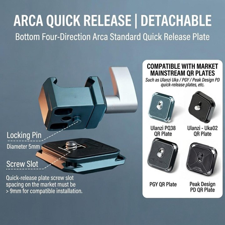 XILETU PC-38 NATO Rail Clamp For DJI RS Series Stabilizer Arca-Swiss Compatible QR Mount Adapter