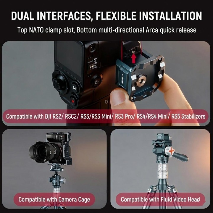 XILETU PC-38A NATO Rail Clamp For DJI RS Series Stabilizer Arca-Swiss Compatible QR Mount Adapter