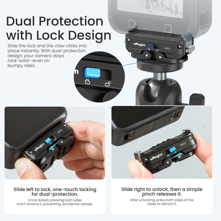 aMagisn Metal Magnetic Quick Release Mount 2.0 Lockable Adapter for DJI Osmo 360/ Action 5 Pro/4/3(Black)