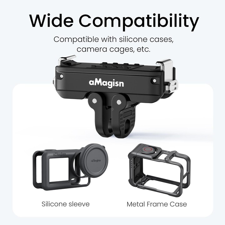 aMagisn Metal Magnetic Quick Release Mount 2.0 Lockable Adapter for DJI Osmo 360/ Action 5 Pro/4/3(Black)