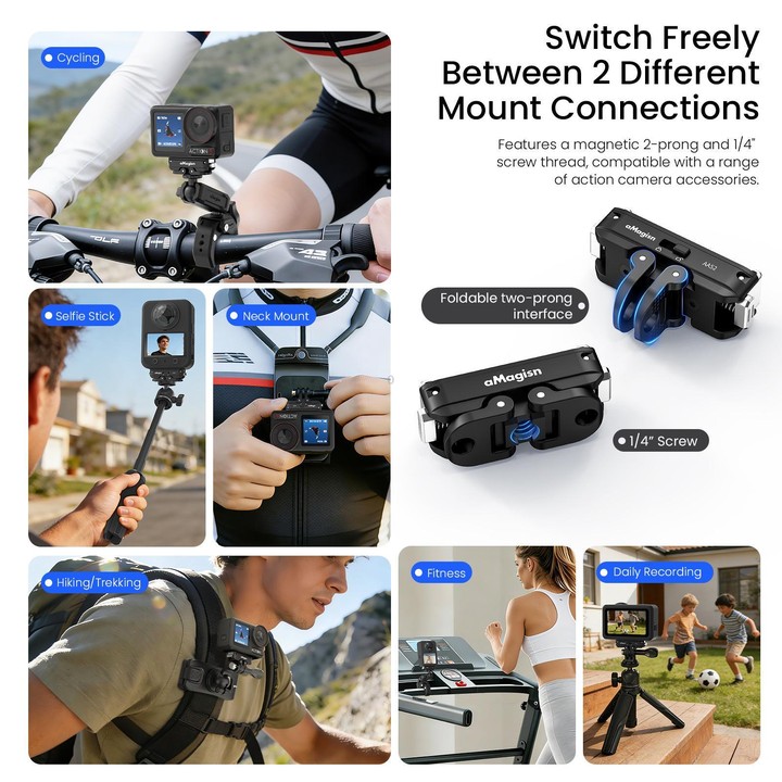 aMagisn Metal Magnetic Quick Release Mount 2.0 Lockable Adapter for DJI Osmo 360/ Action 5 Pro/4/3(Black)