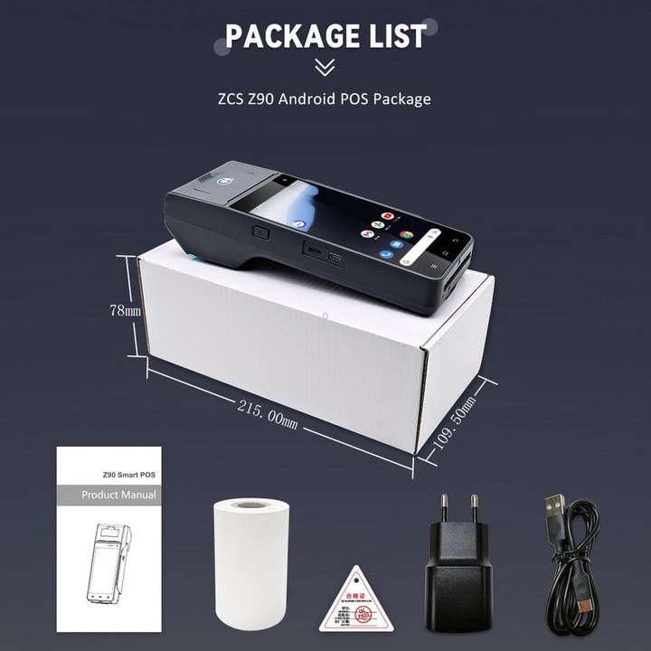 Z90F Supermarket Mobile Bill Payment POS Machine, Handheld Cash Register With Credit Card NFC Function EU Plug