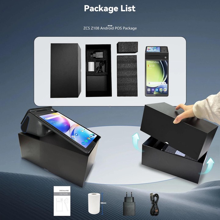 Z108 Android Handheld POS Cash Register, Dual-Screen Touch Scanning Payment Device For Supermarket & Restaurant 2.6 inch EU Plug