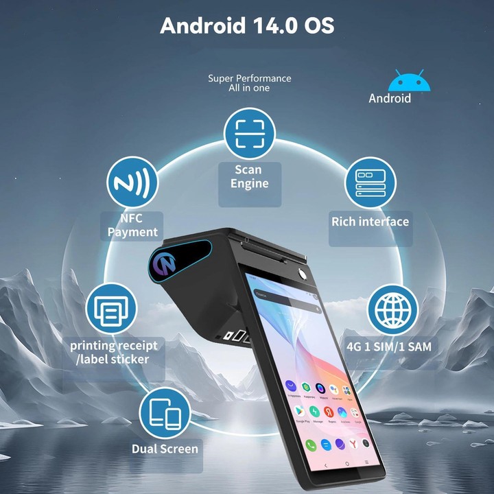 Z108 Android Handheld POS Cash Register, Dual-Screen Touch Scanning Payment Device For Supermarket & Restaurant 2.6 inch EU Plug