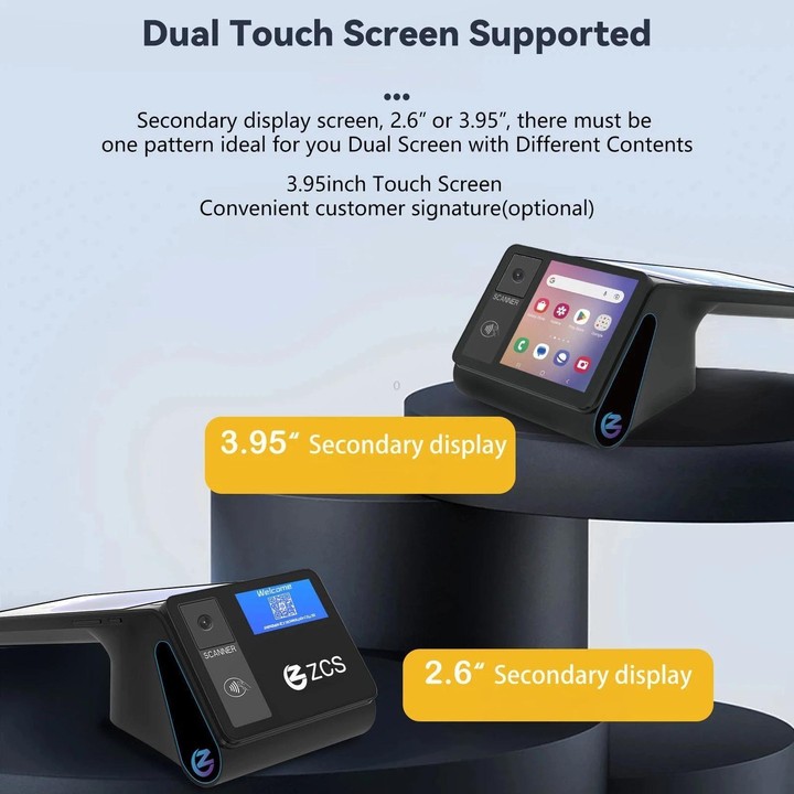 Z108 Android Handheld POS Cash Register, Dual-Screen Touch Scanning Payment Device For Supermarket & Restaurant 3.9 inch EU Plug