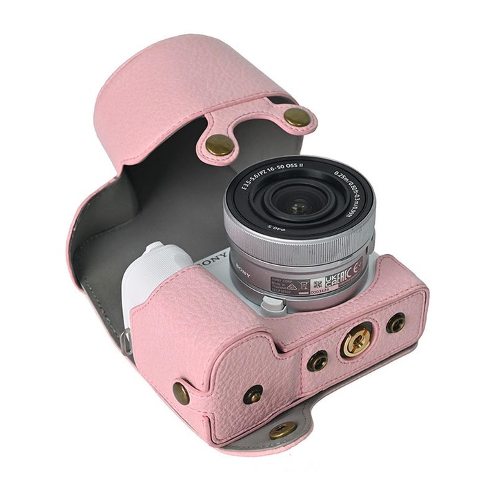 For Sony ZV-E10 II / ZV-E10M2 PU Leather Camera Case Bag Protective Half Body Cover With Shoulder Strap(Pink)