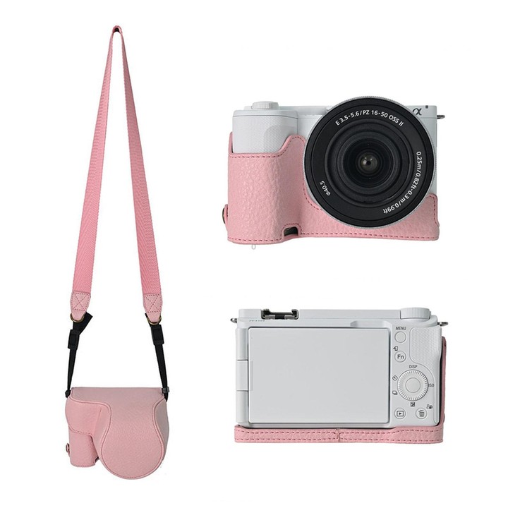 For Sony ZV-E10 II / ZV-E10M2 PU Leather Camera Case Bag Protective Half Body Cover With Shoulder Strap(Pink)