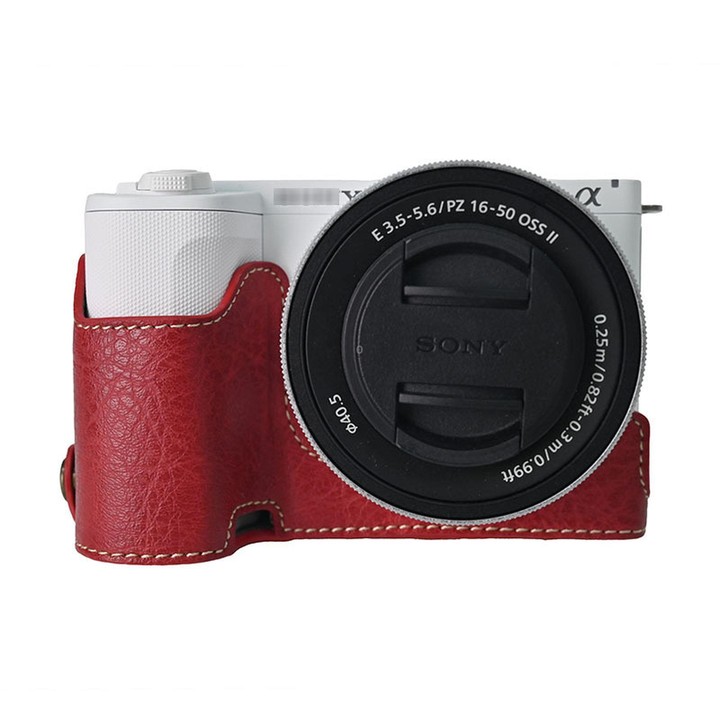 For Sony ZV-E10 II / ZV-E10M2 PU Leather Camera Case Bag Protective Half Body Cover With Shoulder Strap(Deep Red)