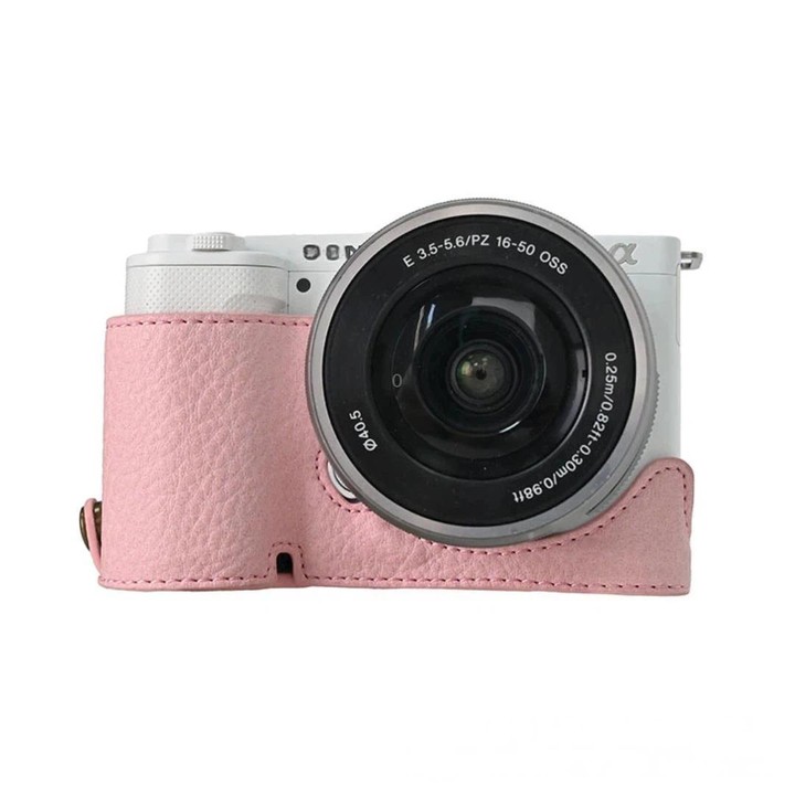 For Sony ZV-E10 Vintage PU Leather Camera Case Bag Retro Lychee Pattern Protective Cover with Shoulder Strap(Pink)