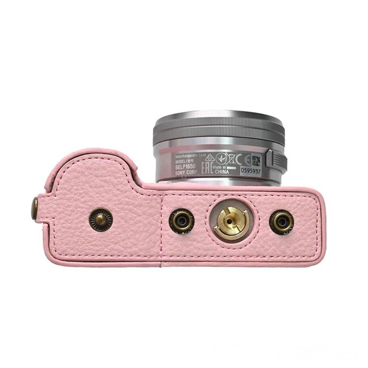 For Sony ZV-E10 Vintage PU Leather Camera Case Bag Retro Lychee Pattern Protective Cover with Shoulder Strap(Pink)
