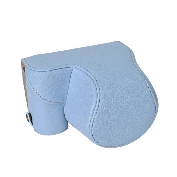 For Sony ZV-E10 Vintage PU Leather Camera Case Bag Retro Lychee Pattern Protective Cover with Shoulder Strap(Light Blue)