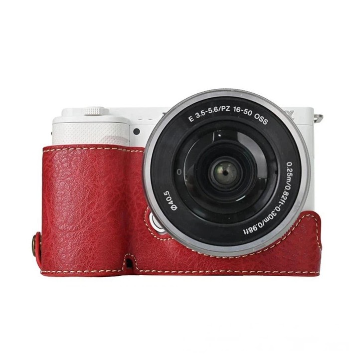 For Sony ZV-E10 Vintage PU Leather Camera Case Bag Retro Lychee Pattern Protective Cover with Shoulder Strap(Wine Red)