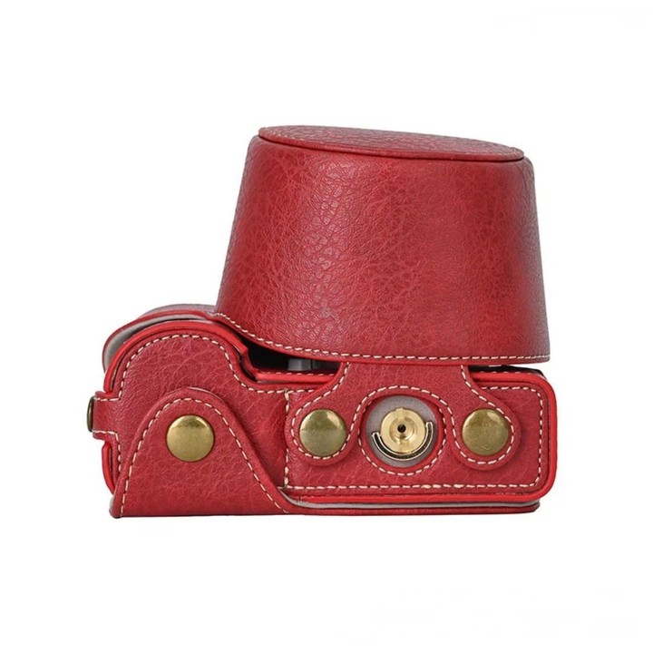 For Sony ZV-E10 Vintage PU Leather Camera Case Bag Retro Lychee Pattern Protective Cover with Shoulder Strap(Wine Red)