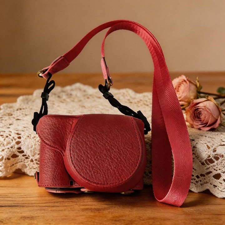 For Sony ZV-E10 Vintage PU Leather Camera Case Bag Retro Lychee Pattern Protective Cover with Shoulder Strap(Wine Red)