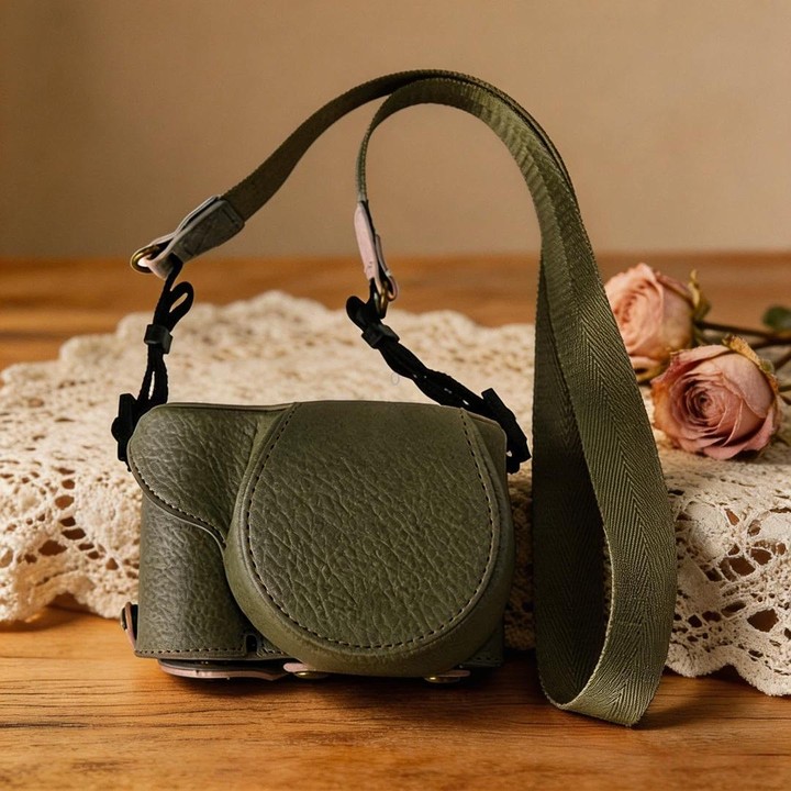 For Sony ZV-E10 Vintage PU Leather Camera Case Bag Retro Lychee Pattern Protective Cover with Shoulder Strap(Ink Green)