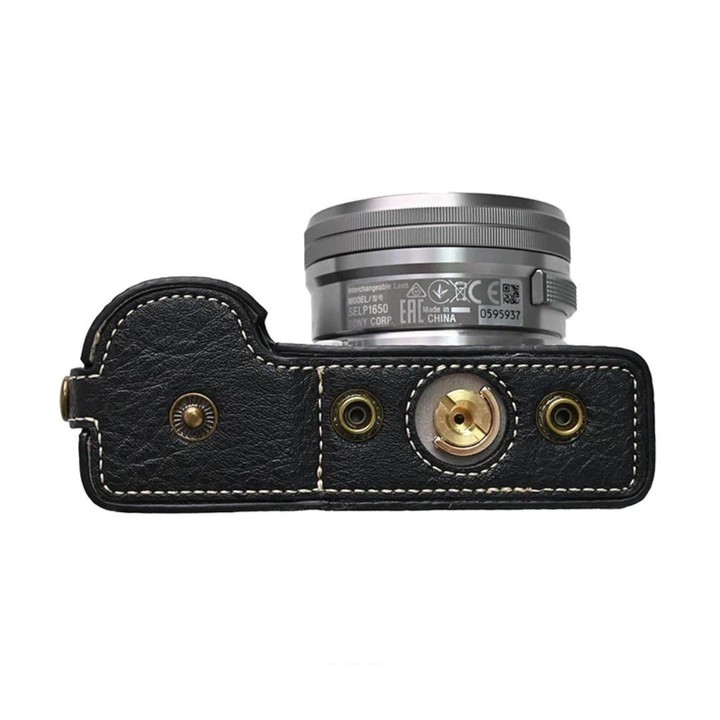For Sony ZV-E10 Vintage PU Leather Camera Case Bag Retro Lychee Pattern Protective Cover with Shoulder Strap(Ink Green)