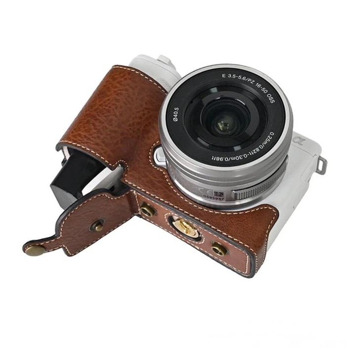For Sony ZV-E10 Vintage PU Leather Camera Case Bag Retro Lychee Pattern Protective Cover with Shoulder Strap(Coffee)