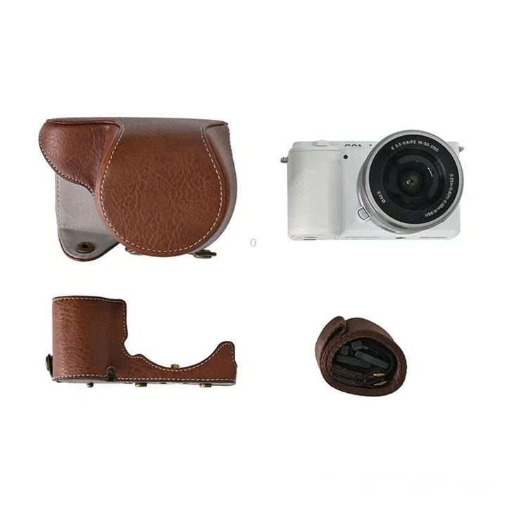 For Sony ZV-E10 Vintage PU Leather Camera Case Bag Retro Lychee Pattern Protective Cover with Shoulder Strap(Coffee)