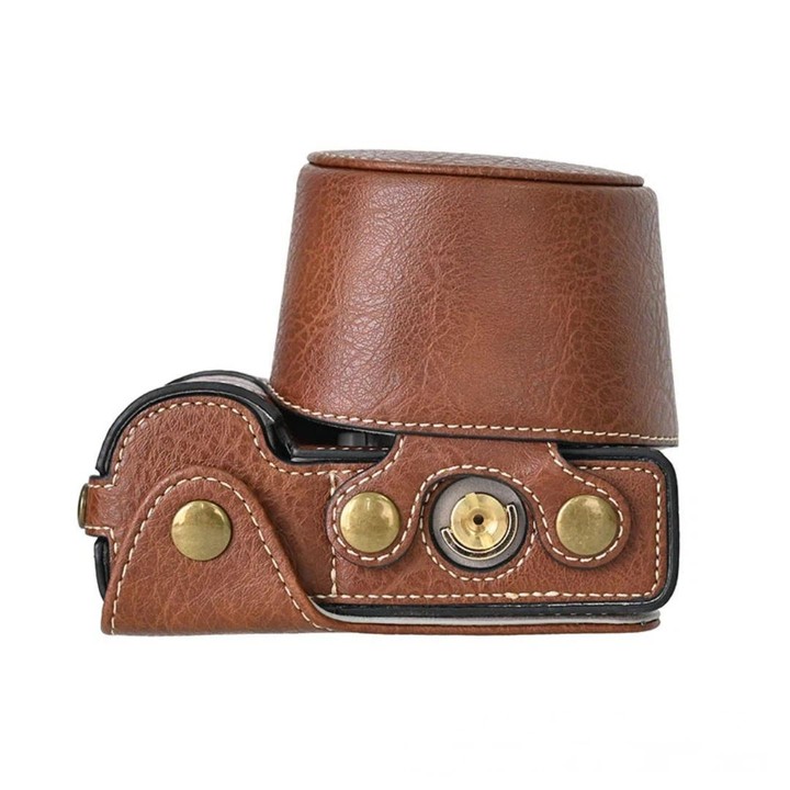 For Sony ZV-E10 Vintage PU Leather Camera Case Bag Retro Lychee Pattern Protective Cover with Shoulder Strap(Coffee)