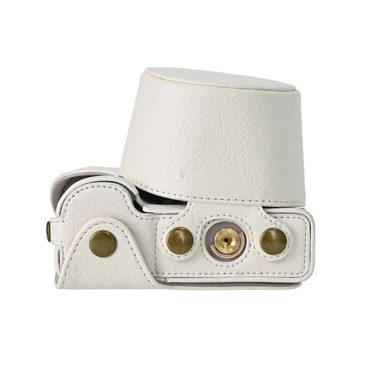 For Sony ZV-E10 Vintage PU Leather Camera Case Bag Retro Lychee Pattern Protective Cover with Shoulder Strap(White)