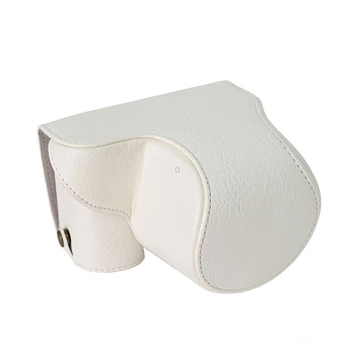 For Sony ZV-E10 Vintage PU Leather Camera Case Bag Retro Lychee Pattern Protective Cover with Shoulder Strap(White)