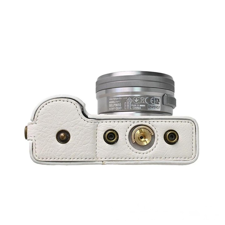 For Sony ZV-E10 Vintage PU Leather Camera Case Bag Retro Lychee Pattern Protective Cover with Shoulder Strap(White)