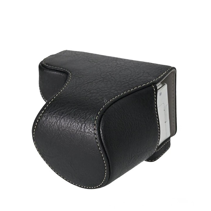 For Sony ZV-E10 Vintage PU Leather Camera Case Bag Retro Lychee Pattern Protective Cover with Shoulder Strap(Black)