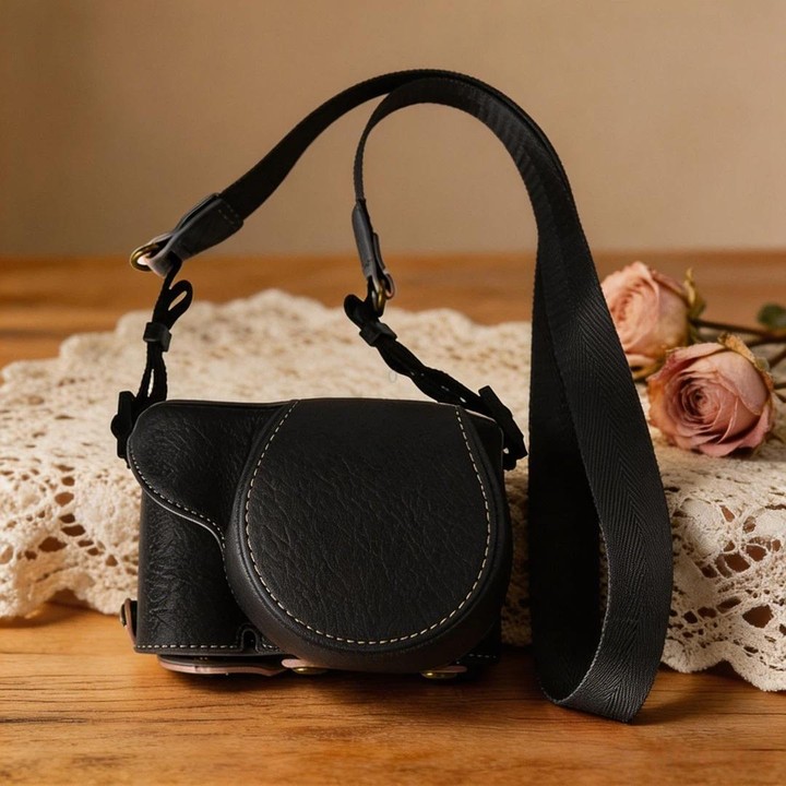 For Sony ZV-E10 Vintage PU Leather Camera Case Bag Retro Lychee Pattern Protective Cover with Shoulder Strap(Black)