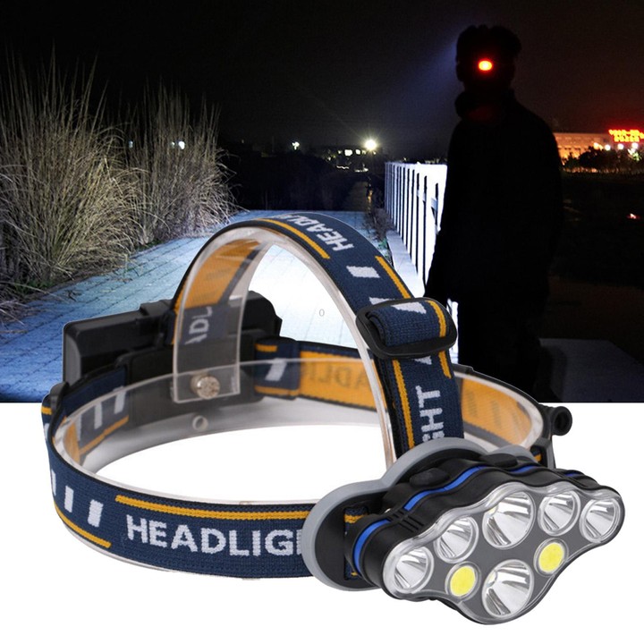 KC08 8LED Outdoor T6 High-Power Head-Mounted Flashlight, Waterproof COB Floodlight Headlamp For Camping & Night Fishing No Batte
