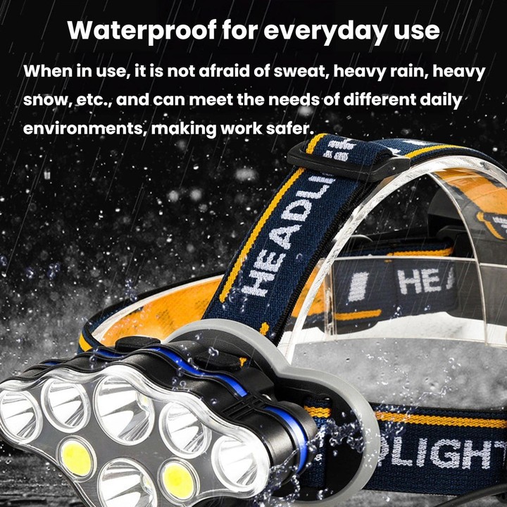 KC08 8LED Outdoor T6 High-Power Head-Mounted Flashlight, Waterproof COB Floodlight Headlamp For Camping & Night Fishing No Batte
