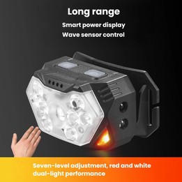 GY26 9LED Smart Motion-Sensor Headlamp, Outdoor COB Red Warning Waterproof Night Fishing Light, Style: Rechargeable