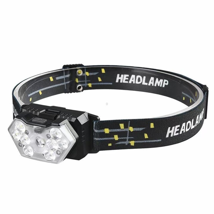 GY26 9LED Smart Motion-Sensor Headlamp, Outdoor COB Red Warning Waterproof Night Fishing Light, Style: Rechargeable