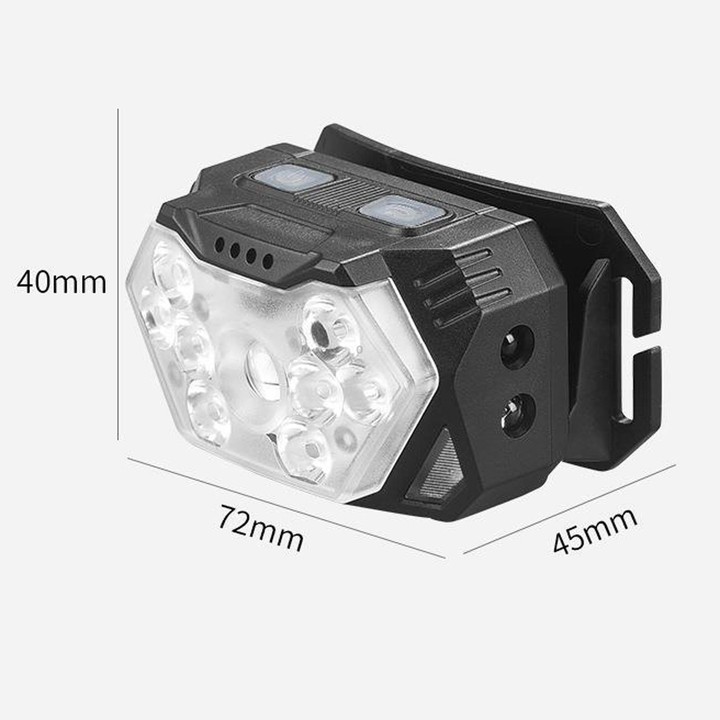 GY26 9LED Smart Motion-Sensor Headlamp, Outdoor COB Red Warning Waterproof Night Fishing Light, Style: Battery