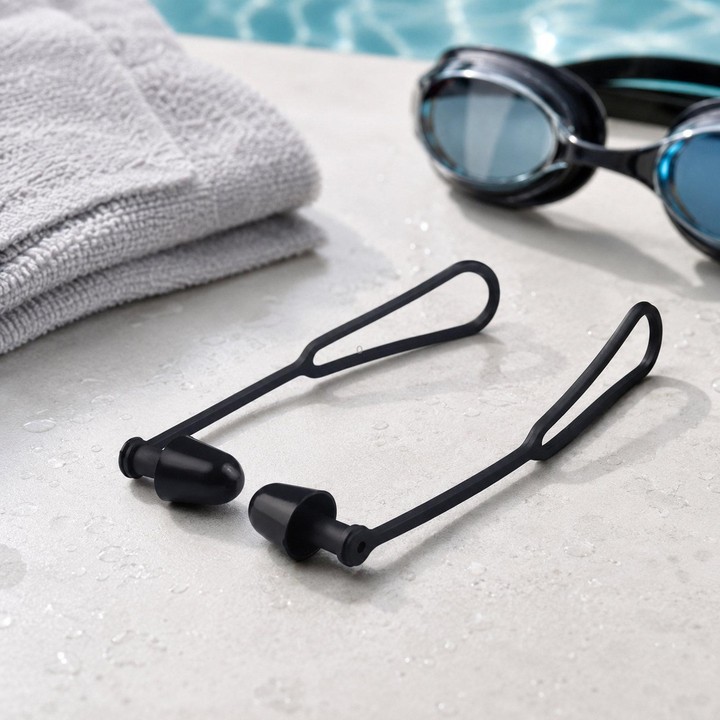 Waterproof Silicone Swimming Earplugs For Men & Women, Shower & Swim Earplugs With Cord(Black)