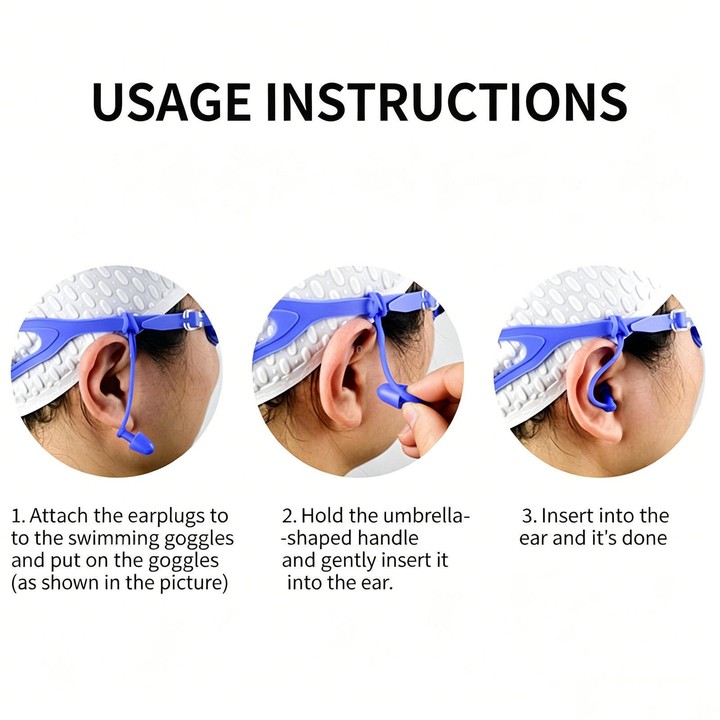 Waterproof Silicone Swimming Earplugs For Men & Women, Shower & Swim Earplugs With Cord(Black)