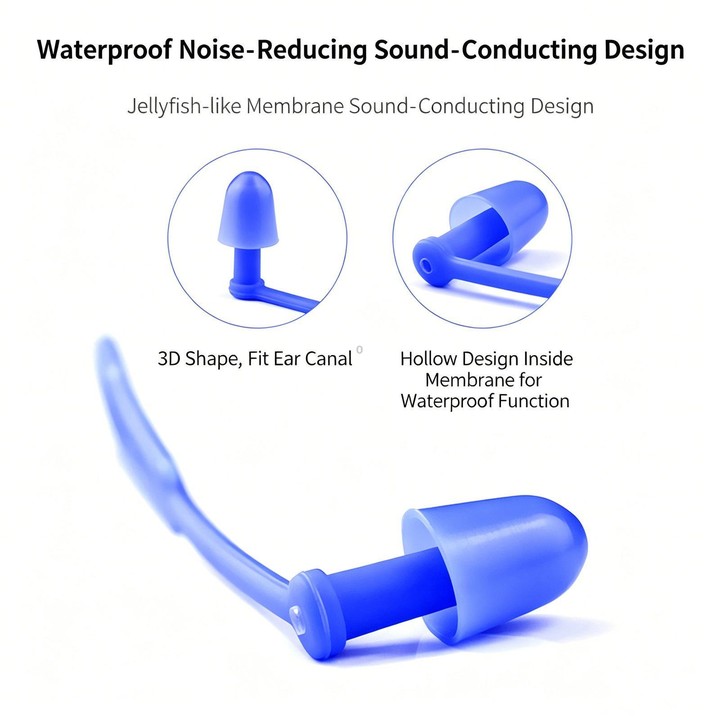 Waterproof Silicone Swimming Earplugs For Men & Women, Shower & Swim Earplugs With Cord(Black)