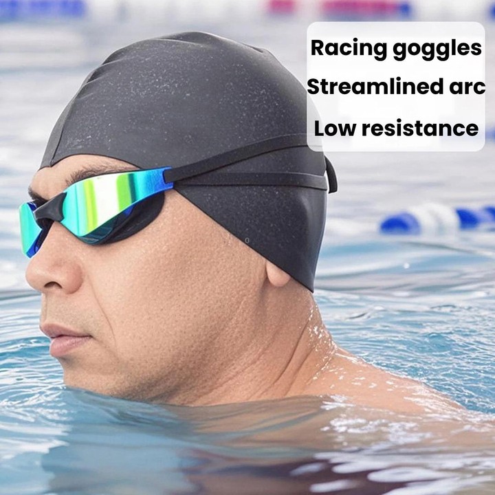 JAZERO Adult Racing Anti-Fog HD Swimming Goggles, Outdoor Training Glasses For Men Women(Transparent Blue White)