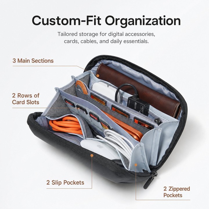 BANGE BG-7885 Digital Accessories Organizer Bag Multi-Compartment Card Slots Portable Waterproof Travel Bag(Black)
