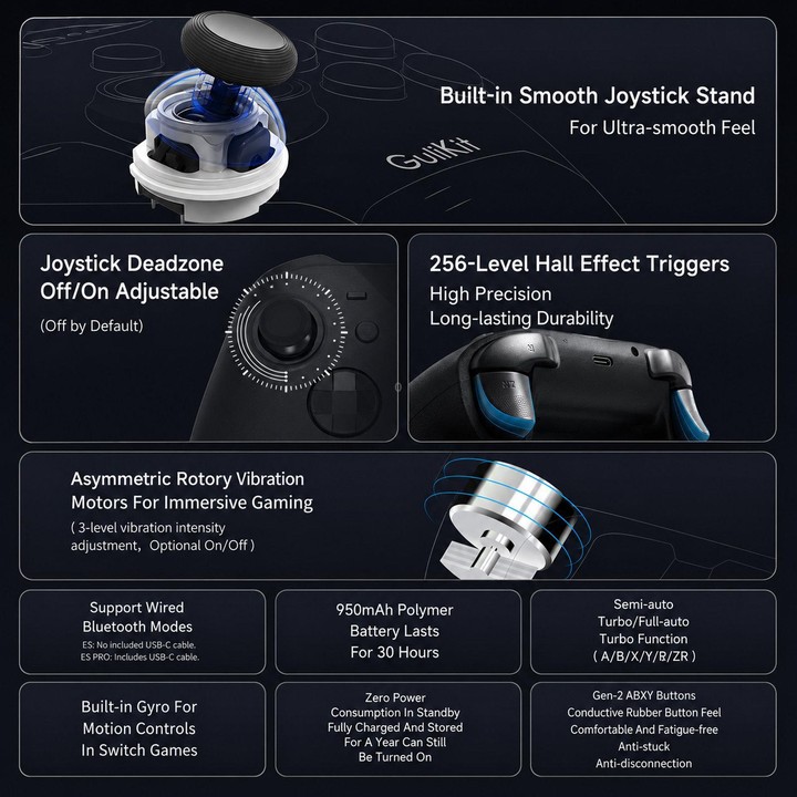 GuliKit ES Pro E-Sports Controller With TMR Joysticks Support Switch / Switch 2 Wakeup(Black)