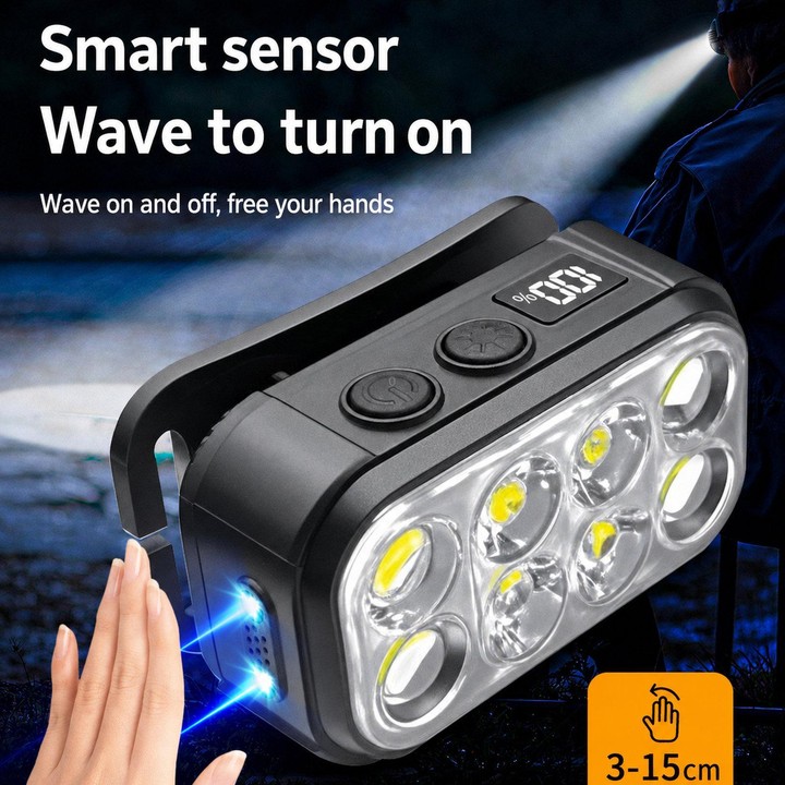 GY53 Portable Multifunctional LED Sensor Digital Display Headlamp Dual-Beam Mini Headlight For Outdoor Night Fishing