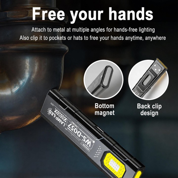 WS-D057 Ultra-Thin Multifunctional COB High Bright Flashlight Outdoor Portable Clip-On Magnetic LED Work Light