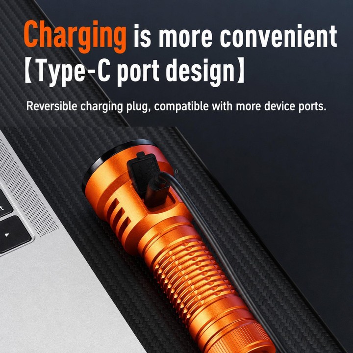 Multifunctional 8-Core High Lumen Outdoor Flashlight Compact Bright LED Hand Torch No Battery(Orange)