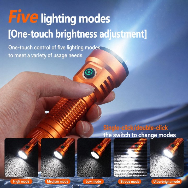Multifunctional 8-Core High Lumen Outdoor Flashlight Compact Bright LED Hand Torch No Battery(Black)